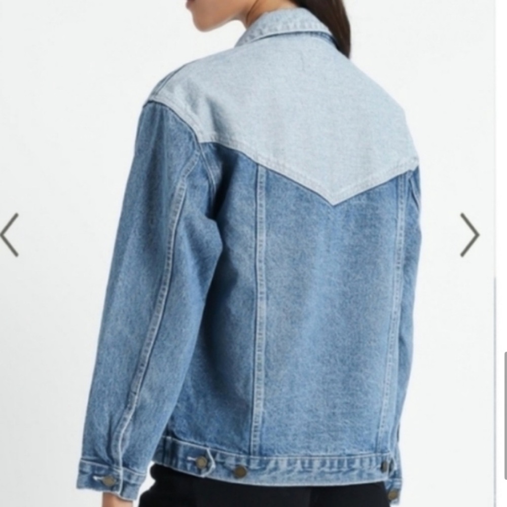 Rollas Jean Denim Color Block Jacket in Tumbled Blue
